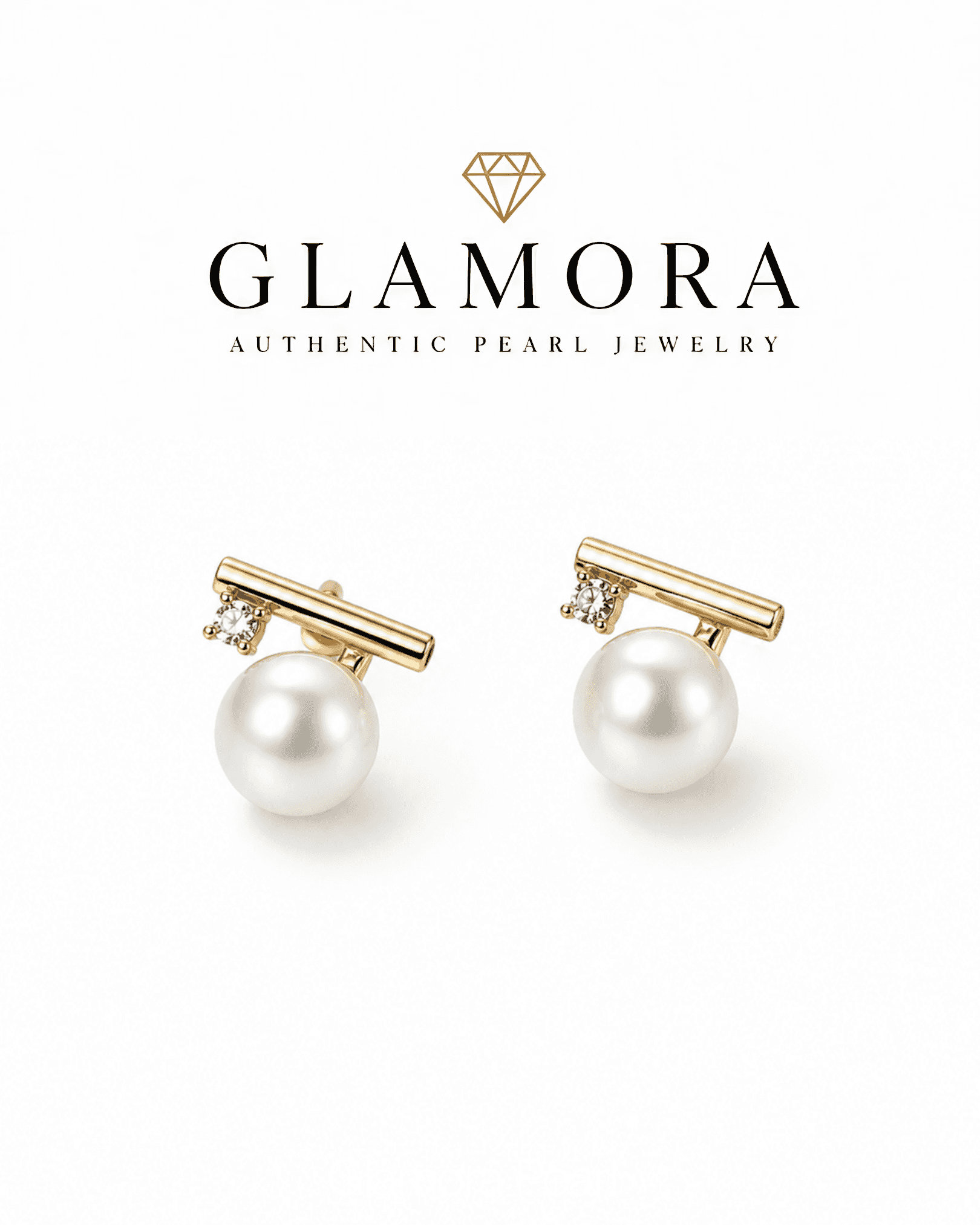 E10 ต่างหูไข่มุกแท้ รุ่น Linea Pearl ตัวเรือนเงินแท้ชุบทองคำแท้ 18K / ฝังเพชร CZ